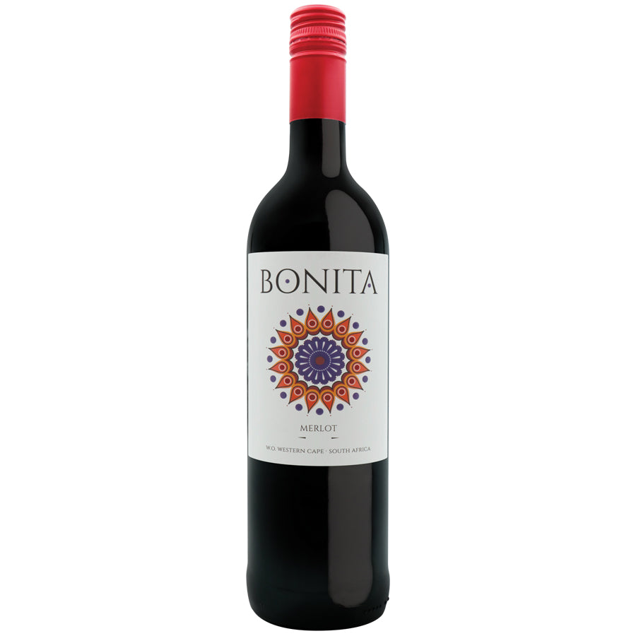 Stellenview Wine's Bonita Merlot (2018). This beautiful ruby-coloured wine  iwht a fresh herbal twist adds freshness to a rich bouquet of red berry aromas and charm. The ripe fruity flavours on entry with raisins. Is a light wine for easy-drinking.
